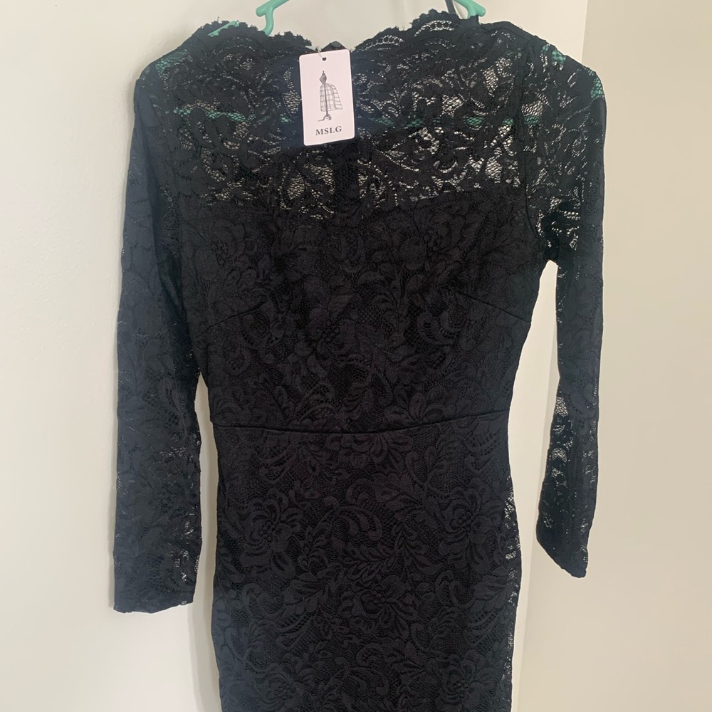 MSLG Women's Lace Business Bateau Neck Long Sleeve Bodycon Pencil Dress